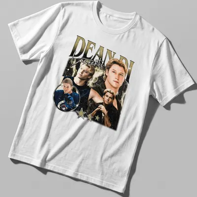 Vintage styled T-shirt featuring the name Dean Di Laurentis in black, gold, and white