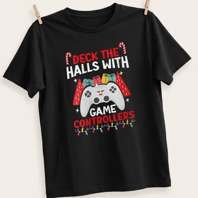 Colorful festive design with game controllers and holiday text