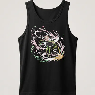 Anime-style shirt featuring a female character from Demon Slayer in vibrant colors — printed on a tank top