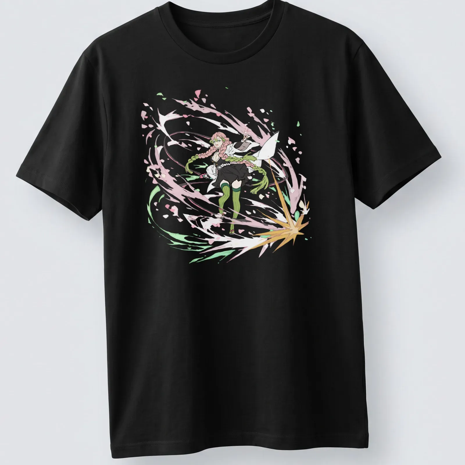 Anime-style shirt featuring a female character from Demon Slayer in vibrant colors — printed on a unisex t-shirt