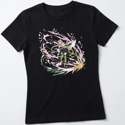Anime-style shirt featuring a female character from Demon Slayer in vibrant colors — printed on a women's shirt