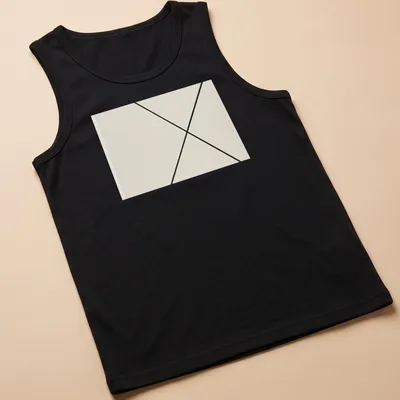 Minimalist T-shirt featuring diagonal lines in cream and black. — printed on a tank top