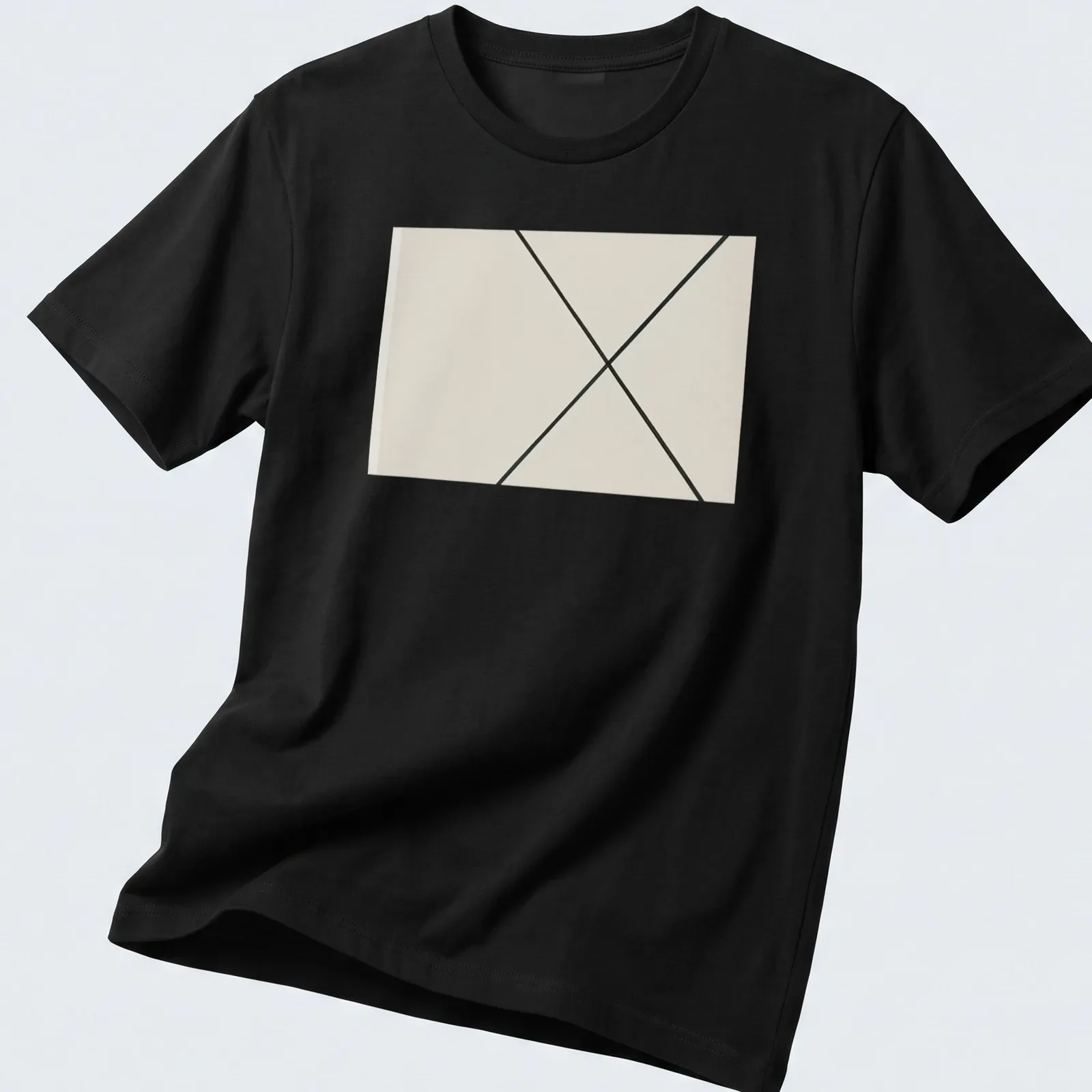 Minimalist T-shirt featuring diagonal lines in cream and black. — printed on a unisex t-shirt