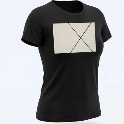 Minimalist T-shirt featuring diagonal lines in cream and black. — printed on a women's shirt