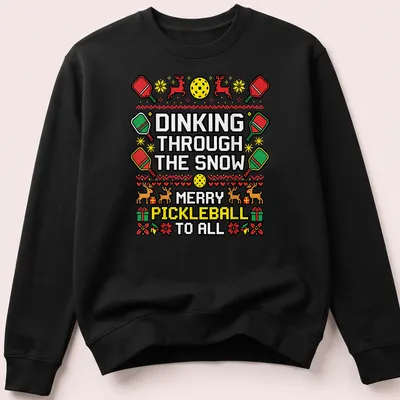 Ugly Christmas sweater design featuring pickleball paddles and reindeer — printed on a unisex sweatshirt