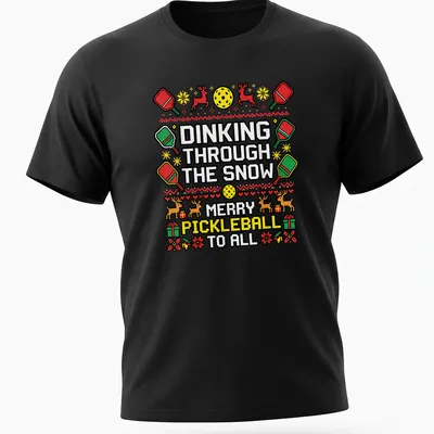 Ugly Christmas sweater design featuring pickleball paddles and reindeer