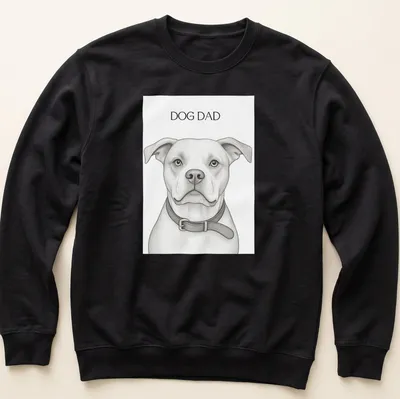 Sketch-style Dog Dad t-shirt featuring a playful dog illustration in monochrome — printed on a unisex sweatshirt