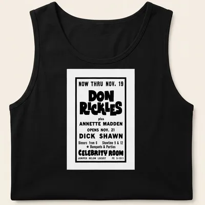 Vintage Don Rickles Celebrity Room t-shirt with black and white poster-style print — printed on a tank top
