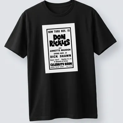 Vintage Don Rickles Celebrity Room t-shirt with black and white poster-style print