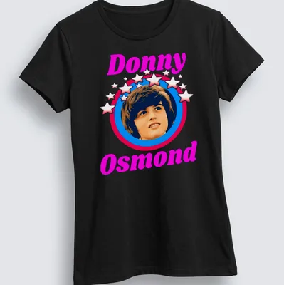 Retro tee featuring Donny Osmond in bright nostalgic colors — printed on a women's shirt