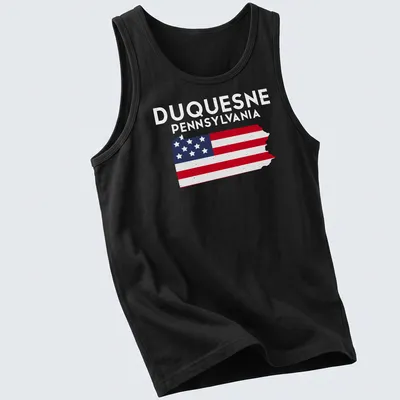 Distressed Duquesne Pennsylvania state flag t-shirt with bold lettering — printed on a tank top