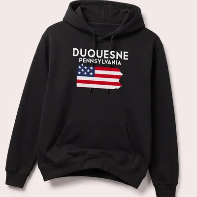 Distressed Duquesne Pennsylvania state flag t-shirt with bold lettering — printed on a unisex hoodie