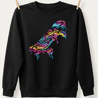 Dynamic impasto skateboard design in pink, blue, yellow, and white — printed on a unisex sweatshirt
