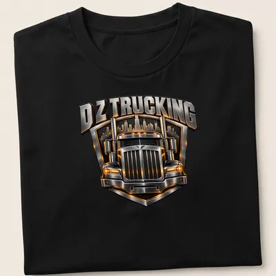 Bold metallic DZ Trucking t-shirt featuring a heavy-duty truck graphic — printed on a unisex t-shirt