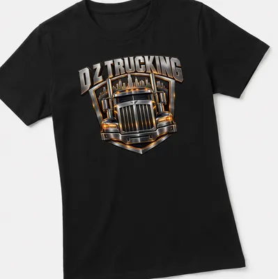 Bold metallic DZ Trucking t-shirt featuring a heavy-duty truck graphic — printed on a women's shirt