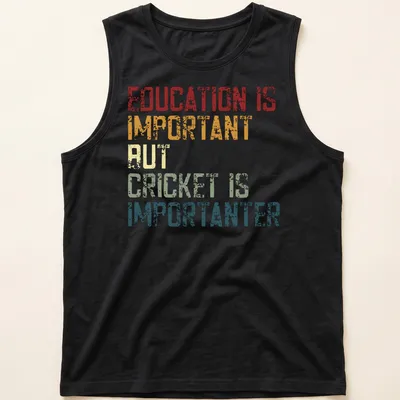 Distressed typography t-shirt with colorful text on cricket's importance. — printed on a tank top