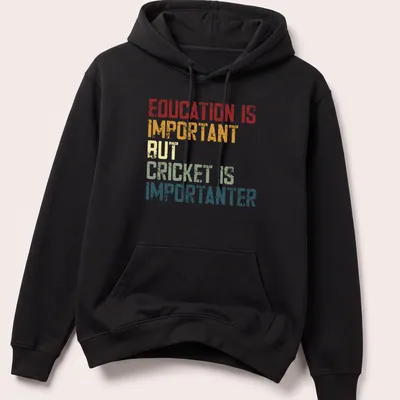 Distressed typography t-shirt with colorful text on cricket's importance. — printed on a unisex hoodie