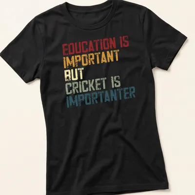 Distressed typography t-shirt with colorful text on cricket's importance. — printed on a women's shirt