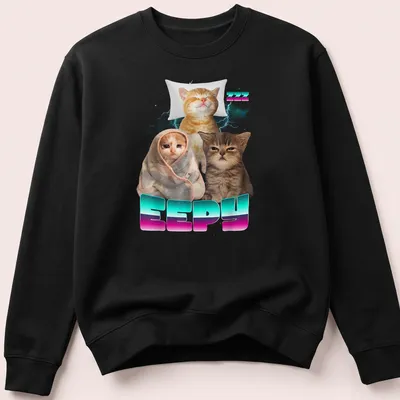 Colorful cartoon design featuring sleepy cats with the word Eepy — printed on a unisex sweatshirt