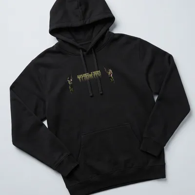 Graphic design of Escape From Tarkov T-shirt with tactical shooter theme. — printed on a unisex hoodie