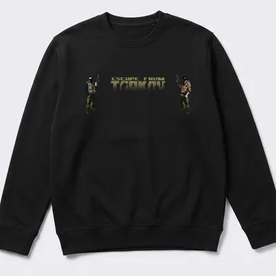 Graphic design of Escape From Tarkov T-shirt with tactical shooter theme. — printed on a unisex sweatshirt