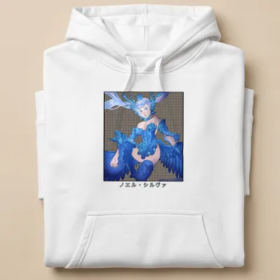 Fantasy character with wings in blue and white anime style — printed on a unisex hoodie