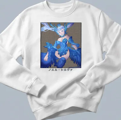 Fantasy character with wings in blue and white anime style — printed on a unisex sweatshirt
