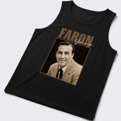 Vintage sepia Faron Young T-shirt with classic colors and style — printed on a tank top
