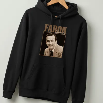 Vintage sepia Faron Young T-shirt with classic colors and style — printed on a unisex hoodie