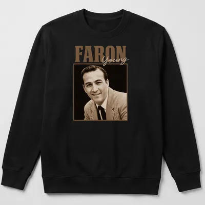 Vintage sepia Faron Young T-shirt with classic colors and style — printed on a unisex sweatshirt