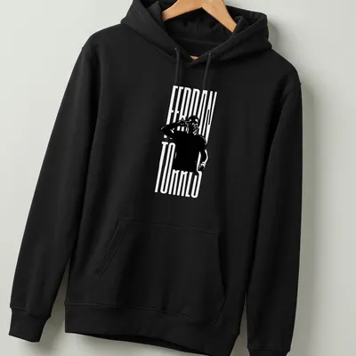 Minimalist shirt featuring Ferran Torres silhouette and name in black and white — printed on a unisex hoodie
