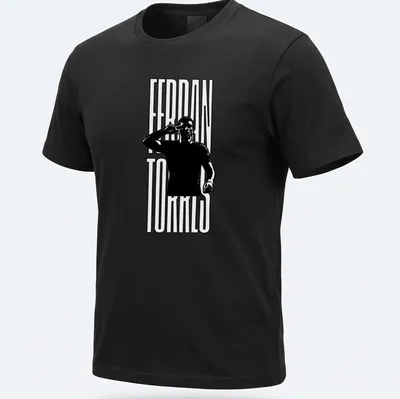 Minimalist shirt featuring Ferran Torres silhouette and name in black and white — printed on a unisex t-shirt