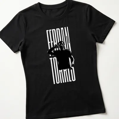 Minimalist shirt featuring Ferran Torres silhouette and name in black and white — printed on a women's shirt