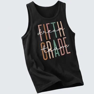 Modern typography shirt with 'Fifth Dream Grade' in vibrant colors — printed on a tank top