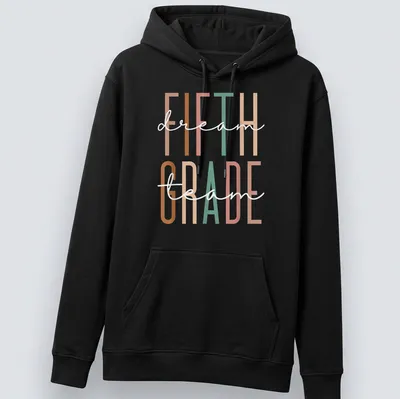 Modern typography shirt with 'Fifth Dream Grade' in vibrant colors — printed on a unisex hoodie