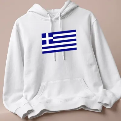 Simple illustration of the Greek flag in dark blue and white stripes — printed on a unisex hoodie
