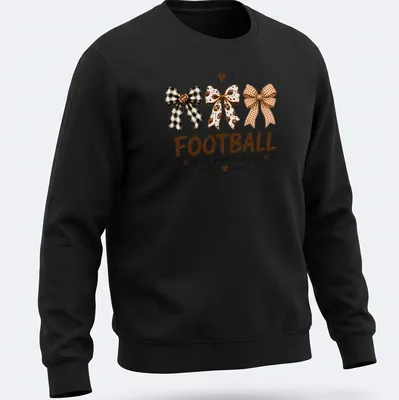 Whimsical illustration of football-themed bows with the text Football is my favorite season — printed on a unisex sweatshirt