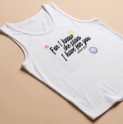 Retro T-shirt featuring smiley face and flowers with positive scripture — printed on a tank top