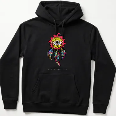 Colorful cartoon eye dreamcatcher with the text Fortunate Youth — printed on a unisex hoodie