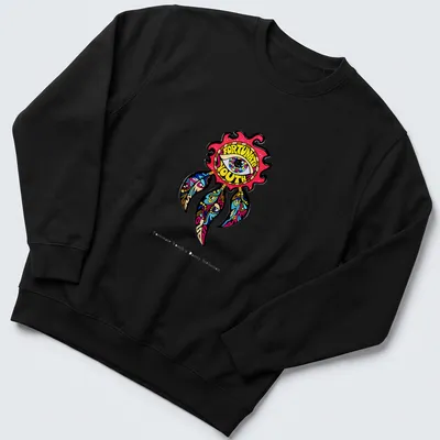 Colorful cartoon eye dreamcatcher with the text Fortunate Youth — printed on a unisex sweatshirt