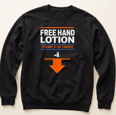 Bold graphic tee featuring a humorous hand lotion pump design. — printed on a unisex sweatshirt