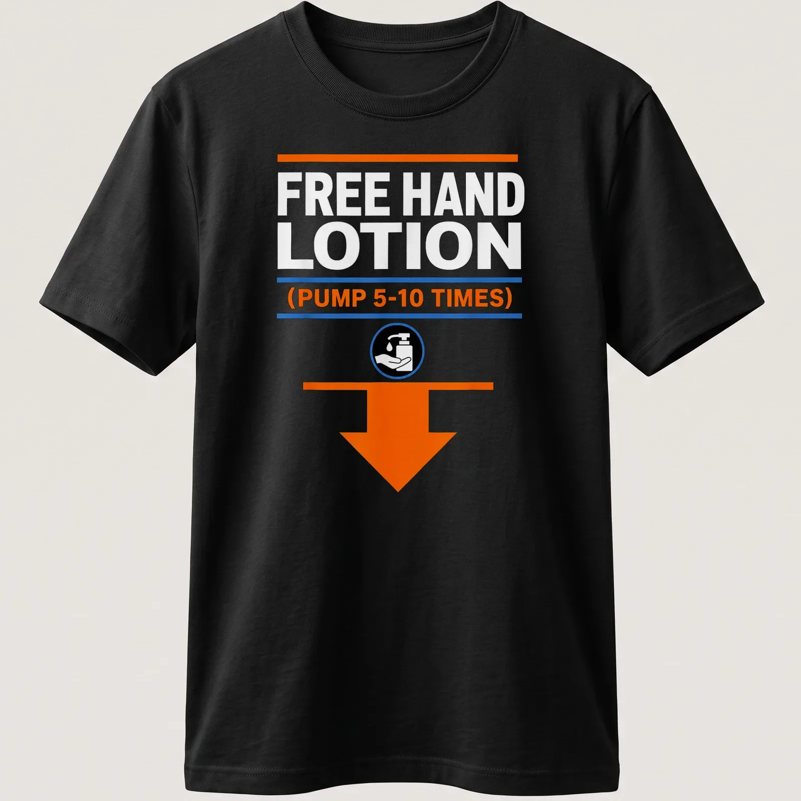 Bold graphic tee featuring a humorous hand lotion pump design. — printed on a unisex t-shirt