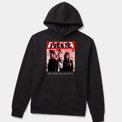 Vintage style t-shirt featuring three people and the text FUERTE MUNDO GUANACO — printed on a unisex hoodie