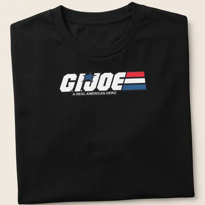 Bold graphic t-shirt featuring the G.I. Joe logo in red, white, and blue