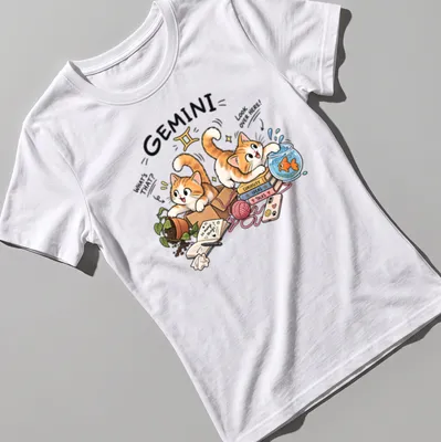 Kawaii illustration of curious cats with a fish bowl and playful text — printed on a women's shirt