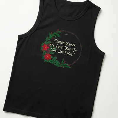Watercolor Christmas t-shirt featuring a wreath and text about love. — printed on a tank top