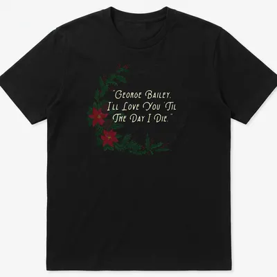 Watercolor Christmas t-shirt featuring a wreath and text about love. — printed on a unisex t-shirt