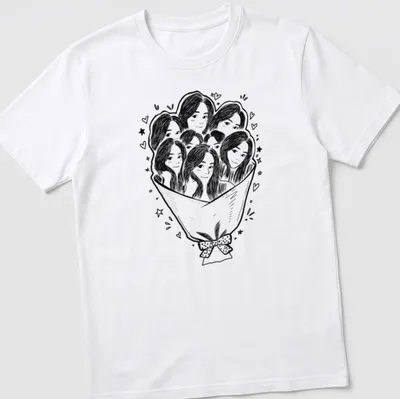 Kawaii line-art of a bouquet with multiple faces in black and white