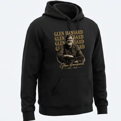 Vintage tribute tee featuring Glen Hansard's name in gold and black — printed on a unisex hoodie