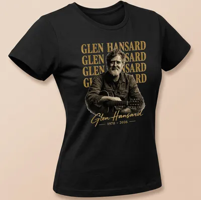 Vintage tribute tee featuring Glen Hansard's name in gold and black — printed on a women's shirt